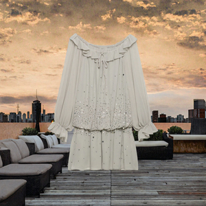 Robe courte à paillettes superposées pour femmes, col bateau à volants, robe d'été décontractée ample - Product Image 3