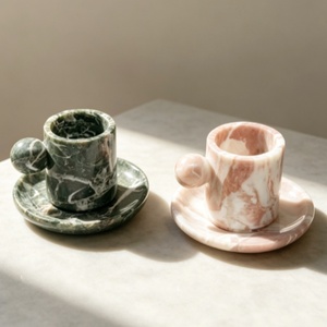 STONEKOCC Luxury Marble Coffee <strong>Cup</strong> &amp; <strong>Saucer</strong> <strong>Set</strong> with Knob Handle Heat Resistant Dishwasher Safe Eco-Friendly Gift for Presents - Product Image 3