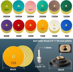 Kit de Discos de Polimento Diamantados JDK de 4 Polegadas, Conjunto de Discos de Polimento Úmido/Seco para Furadeira, Retificadora e Polidora, Discos de Grão 50-8000 para Granito e Mármore - Product Image 2
