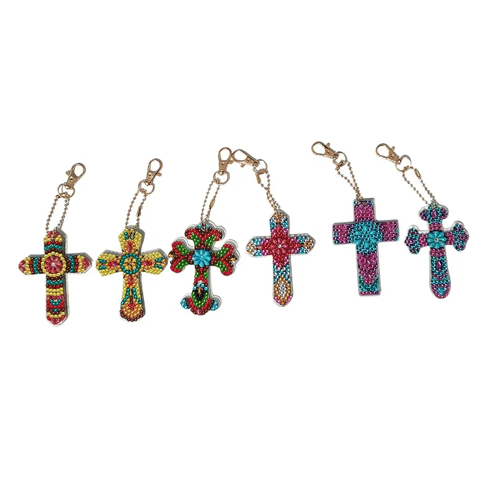 doppelseitige heiß begehrt kreuz religiöses muster 5d diy schlüsselanhänger halsketten anhänger amulette diy mini diamant stickerei malerei