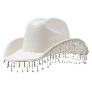 Chapeau de cowboy unisexe pour <span class=keywords><strong>femme</strong></span>, à large bord incurvé, avec garniture en strass et pompon, idéal pour les enterrements de vie de jeune fille - Product Image 1