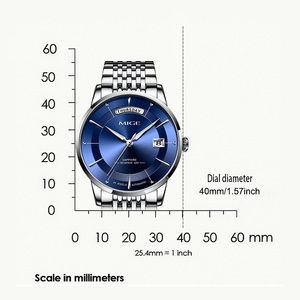 Reloj Mecánico Automático para Hombre MIGE, Correa de Acero Inoxidable, Esfera Azul, Cristal de Zafiro, Visualización de Fecha, Estilo Elegante, Caja Redonda de 40 mm - Product Image 6