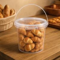 Seau en plastique transparent de qualité alimentaire 1L avec couvercle pour mini-pains, croissants, boulangerie, stockage alimentaire, présentoir de comptoir