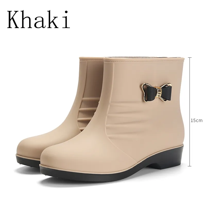 Bottes de pluie en PVC à talons hauts, imperméables, noires, pour femme, vente en gros