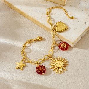 Qian Yue Sun Heart Pendant Jewelry <b>Set</b> For Women Gold Plated Necklace <b>Bracelet</b> Fashion Retro Style - Product Image 3