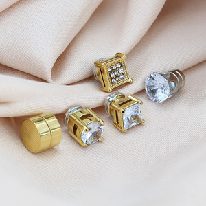 Factory Wholesale Stainless Steel Magnetic Ear Clips Gold <b>Silver</b> Multiple Sizes Sparkling Zirconia <b>Stud</b> <b>Earrings</b> for Women Gifts - Product Image 4