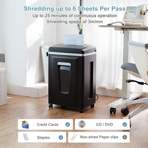 Trituradora de papel Manual de 1mm x 1mm comercial P7 23 litros 6 hojas tarjetas trituradas CD DVD trituradora de papel profesional negra para oficina - Product Image 2