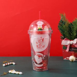 450ml Classic Winter Christmas Santa Themed Double Wall <b>Plastic</b> Tumbler with <b>Straw</b> Silver Glitter Dome Lid Multiple Cartoon - Product Image 3