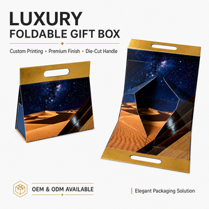 Custom Logo Foldable <b>Flat</b> <b>Pack</b> <b>Gift</b> <b>Box</b> With Die Cut Handle Luxury Paper <b>Gift</b> Packaging <b>Box</b> For Wedding Birthday Party <b>Gift</b> - Product Image 2