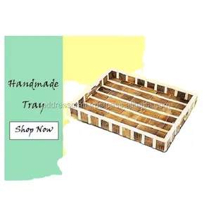 High Quality New Design Wood And Epoxy Trays With Metal Handle Table Ware Wooden Resin Epoxy Tray For Home Hotel Restaurant