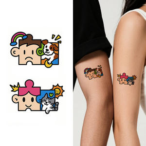 Autocollant de <span class=keywords><strong>tatouages</strong></span> temporaires colorés petit chat et chien mignon couple de dessin animé mignon tatouage étanche pour visage bras jambe - Product Image 1