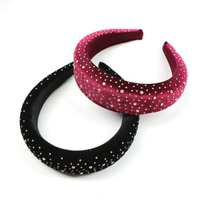 Bandeau <span class=keywords><strong>épais</strong></span> en <span class=keywords><strong>velours</strong></span> matelassé avec strass, couleur unie, bijoux ornés de cristaux, nouvelle collection 2020 - Product Image 6