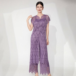 2025 été mode deux pièces ensemble pour femmes dernière conception dentelle creux Blouse hauts avec pantalon droit plissé tenues - Product Image 6