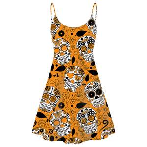 Casual Ladies <strong>Dresses</strong> <strong>Mexican</strong> Candy Sugar Skull Print Fabric Women Clothes Sexy Summer Slip <strong>Dress</strong> Party Halloween Vintage Style - Product Image 2