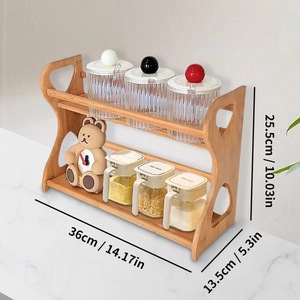 Bamboo 2-Tier <b>Spice</b> <b>Rack</b> Natural Color <b>Wall</b> Mounted Kitchen Storage Organizer For Home Use - Product Image 2