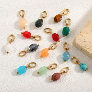 Charme ovale facetté |   Pendentif tendance en acier inoxydable plaqué or PVD 18 carats pour la fabrication de bijoux DIY pour enfants, vente en gros - Product Image 1