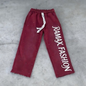 Pantalon de survêtement vintage streetwear surdimensionné de haute qualité avec strass, 100 % coton, imprimé sur mesure, coupe droite pour homme - Product Image 1