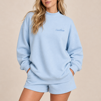Ensemble décontracté deux pièces surdimensionné pour femme avec col montant, sweat-shirt et short brodés avec appliques en dentelle
