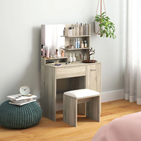 Ensemble Coiffeuse Moderne en Bois Blanc avec Miroir et Tabouret, Table de Maquillage à 3 Tiroirs pour Chambre, Salon, Mobilier de Maison - Vente en Gros