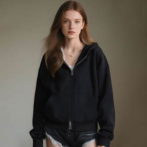 Sweat à capuche personnalisé avec logo, 350g, fermeture éclair, cardigan en pur coton, lourd, court, décontracté, vêtement d'extérieur - Product Image 5