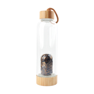 Bouteille d'eau en verre de bambou avec logo personnalisé de qualité supérieure, infusée de cristaux énergétiques, couleur or rose, bouteille d'eau élixir infusée de cristaux - Product Image 4