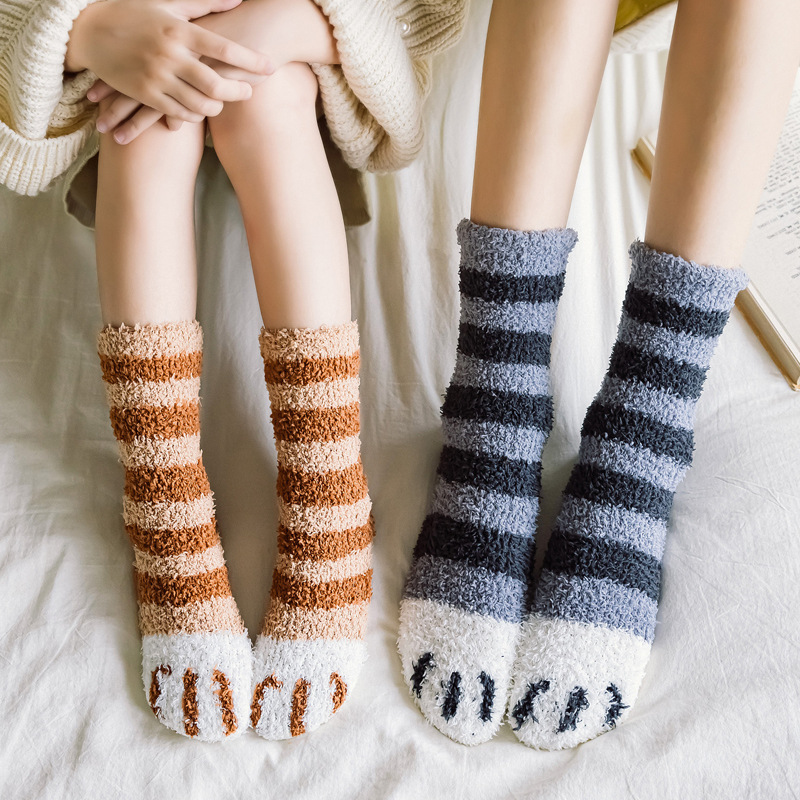 Мультяшные Детские коралловые бархатные осенне-зимние плюшевые утепленные теплые зимние длинные носки для сна с наполнителем