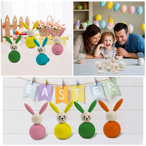 Kit de lapin en bois à faire soi-même avec perles détachées et yeux imprimés pour les activités de peinture et d'artisanat pour enfants de 2 à 4 ans - Product Image 4