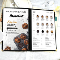 Sampul Menu Restoran dengan Sistem Buka Samping, Jahitan Ganda, Kantung Menu Transparan dari Vinyl, dan Sudut Dekoratif Emas