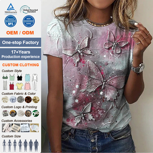 Camiseta de Verano <span class=keywords><strong>para</strong></span> Mujer, Estampada, de Manga Corta, Cuello Redondo, Holgada, Informal, Bonita, Blusa Tipo Túnica, Camiseta Básica, Blusa <span class=keywords><strong>para</strong></span> Negocios, Venta al Por Mayor - Product Image 1