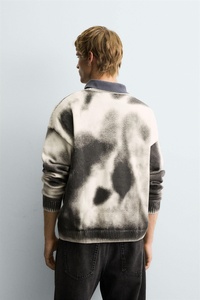 Men's Streetwear Cloud Dye Sweater in Black and White Tie-Dye Effect <strong>Oversized</strong> Crewneck Pullover <strong>Jumper</strong> with Ribbed - Product Image 2
