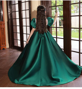 Boutique in raso verde lungo fino al pavimento per bambini e bambini da festa per abiti da ballo da principessa da <span class=keywords><strong>3</strong></span> a 12 anni - Product Image 3