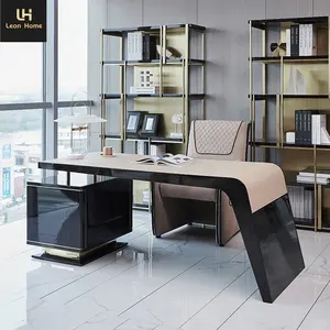 Customized Luxury Ebony Veneer Stainless Steel Modern Furniture Black High End Classic Executive Office Desk