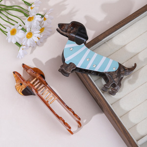ODM/OEM Pince à cheveux requin en acrylique haut de gamme française, motif chien <span class=keywords><strong>teckel</strong></span> mignon, design créatif de niche, vente en gros - Product Image 3
