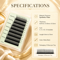 Extensions de cils véganes faites à la main, 12 rangées, noir mat, cils individuels 8-15mm, plateau à base de feuille, vente en gros, marque privée, personnalisable
