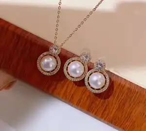 Exclusive new product 925 silver needle hypoallergenic 14K gold filled set freshwater pearl necklace earrings pearl jewelry set