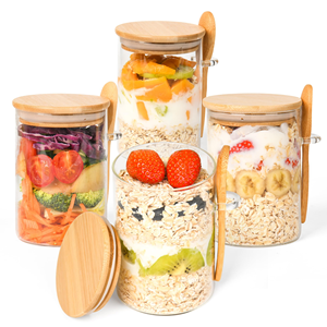 Overnight Oats High Borosilicate Glass Storage <b>Jar</b> Bamboo Airtight Lid Dishwasher Safe Moisture-Proof Food Container Snacks - Product Image 1