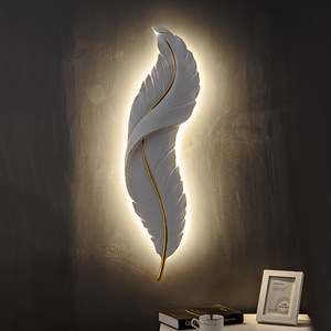 Lámpara de pared LED de <span class=keywords><strong>plumas</strong></span> creativa nórdica para sala de estar, dormitorio, <span class=keywords><strong>cama</strong></span>, luces decorativas, instalación empotrada de cuerpo de resina - Product Image 4
