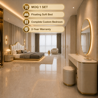Solution de mobilier de chambre d'hôtel de luxe sur mesure : Lit flottant, armoire, matelas, table de chevet, coiffeuse, panneau mural en bois