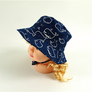 Fashion Oekotex Certificated Baby Cotton Twill <strong>Navy</strong> <strong>Bucket</strong> <strong>Hat</strong> With Full Whale Printing - Product Image 2