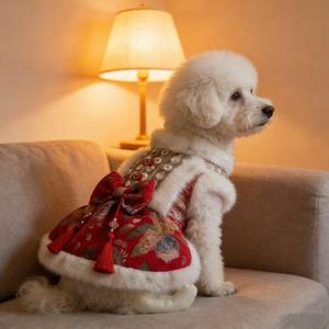 Robe pour chien du Nouvel An chinois, doublée en polaire, style princesse épais, automne-hiver, pour petit chien Malte, style chinois - Product Image 3