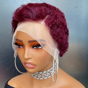 วิกผมสั้นแบบลอนหยักศก รุ่น 99J สำหรับผู้หญิง วิกผมแท้แบบโปร่งใส 13x4  สำหรับผู้หญิงผิวสีดำ ทรงพิกซี่คัท - Product Image 2