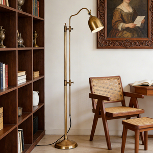 Copper fabric American Retro Floor <b>Lamp</b> Simple and Atmosphere Folding Long Arm Living Room Beside the Sofa Bedside Table <b>Study</b> - Product Image 1