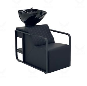 Sillón de Peluquería Moderno de Cuero PU Negro con Lavabo de Cerámica para Salón - Product Image 2