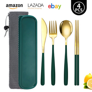 Juego de cubiertos de acero inoxidable estilo coreano para exteriores con bolsa de almacenamiento portátil para picnic - Product Image 4