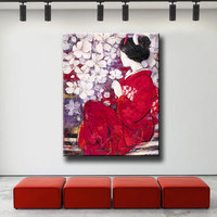 Peinture au diamant Ever Moment, femme japonaise, fleurs de cerisier, décoration murale 3F1543