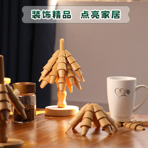 Solid Wood <b>Christmas</b> <b>Tree</b> Mat Beech Heat Resistant 22cm With Base For <b>Table</b> Decoration - Product Image 5