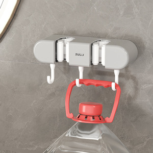 Sulij Wall Mounted Mop Holder With <b>Hooks</b> For Bathroom Storage Organizing - Product Image 4