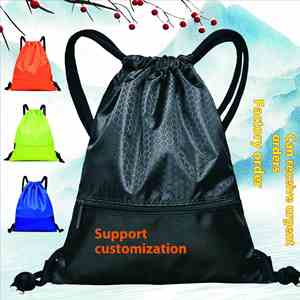 Custom Logo <b>Printed</b> Backpack Travel Bag Football Lines Polyester Drawstring Bag with Pocket - Product Image 1