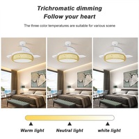 Ventilateur de plafond invisible LED confortable pour salon, design moderne et simple, 42 pouces, télécommande, plastique, 3 pales
