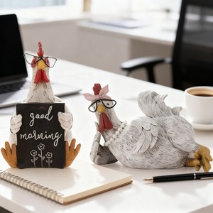Good Morning Chicken Resin Figurines 2Pcs Desk Decor <b>Office</b> <b>Supplies</b> Modern Farmhouse Style - Product Image 3